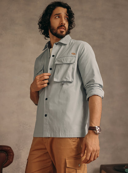 Glacial Blue Cotton Canvas Overshirt