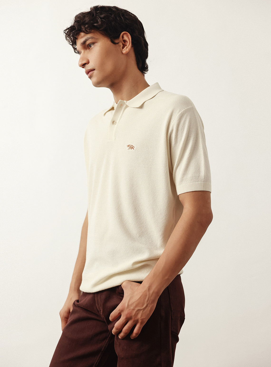 Pearl Off White Cotton Viscose Polo