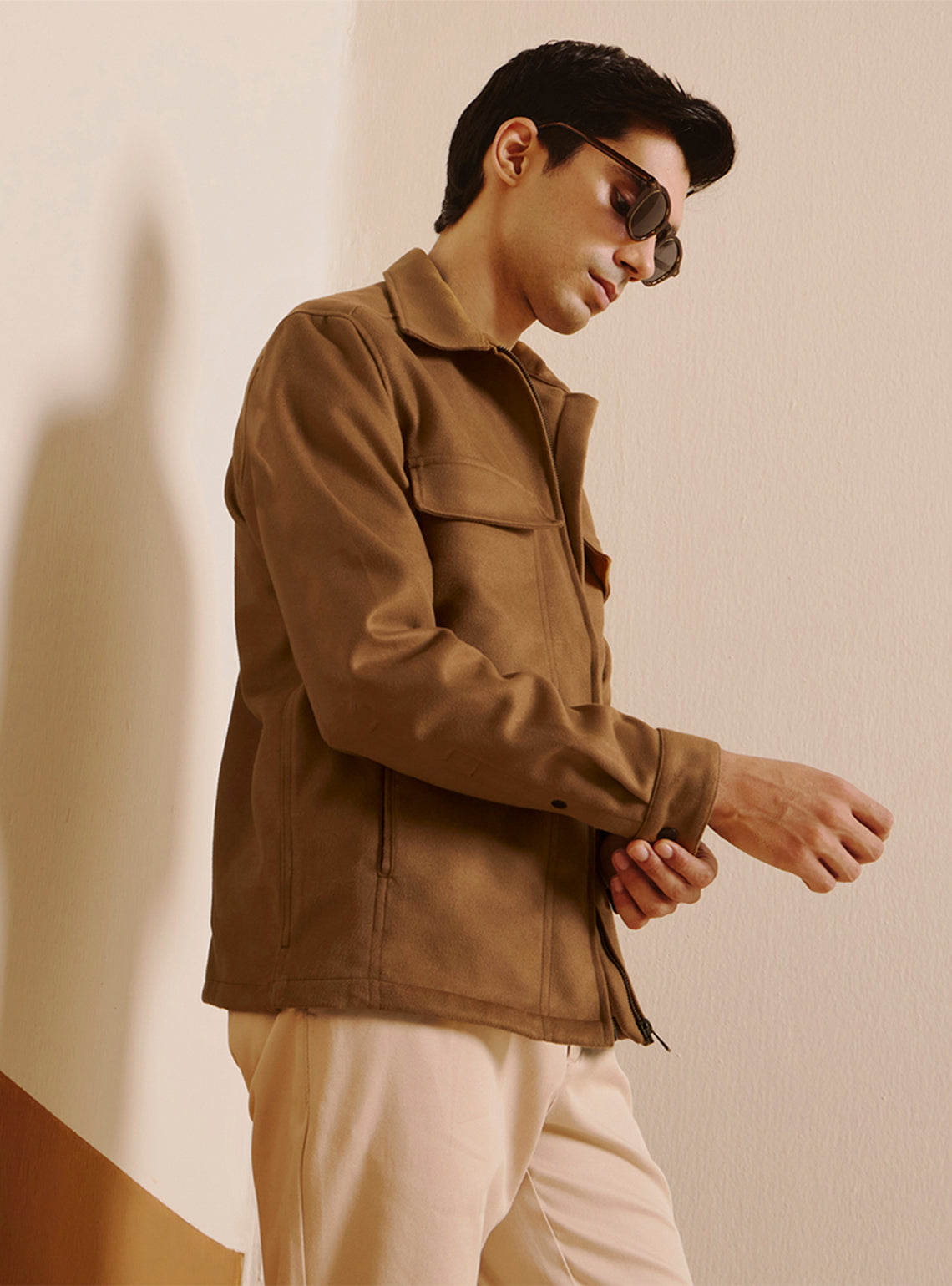 Khaki Tan Poly Rich Suede Jacket
