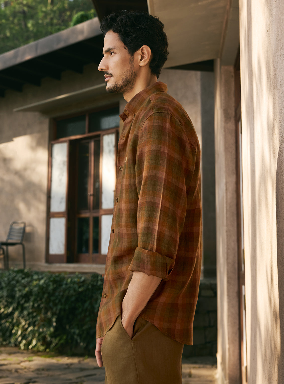 Truffle Brown European Linen Check Shirt