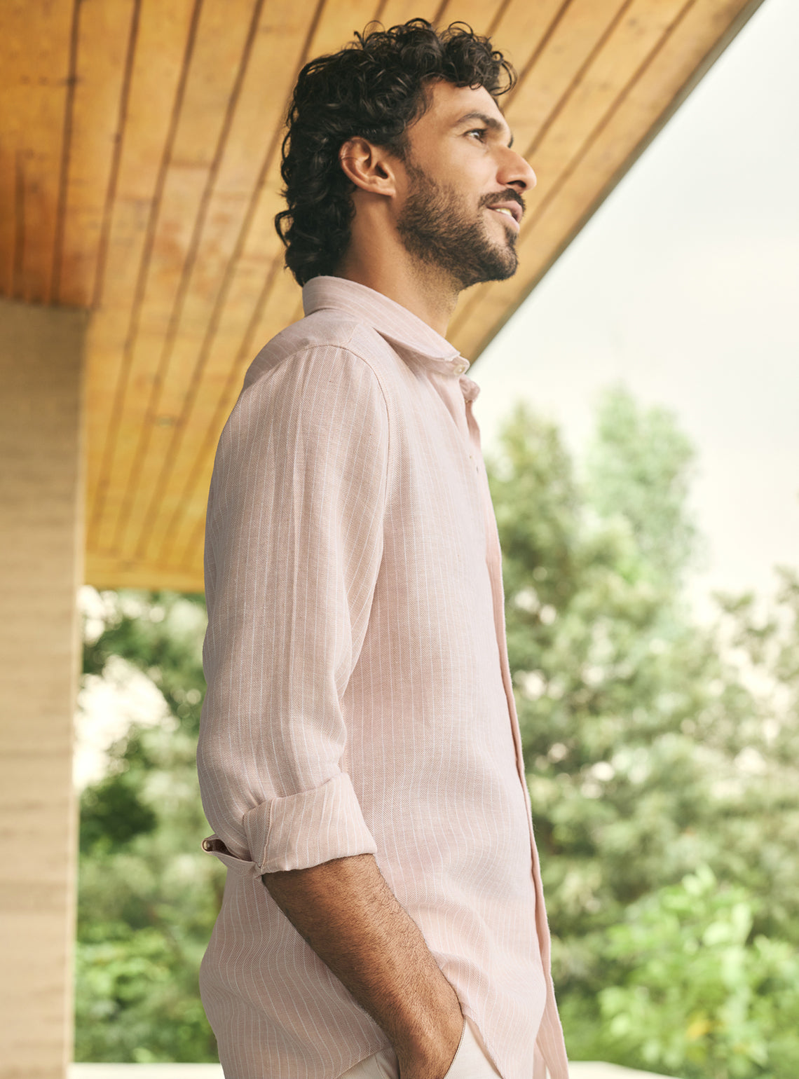 Blush Pink Stripe Linen Tencel Shirt
