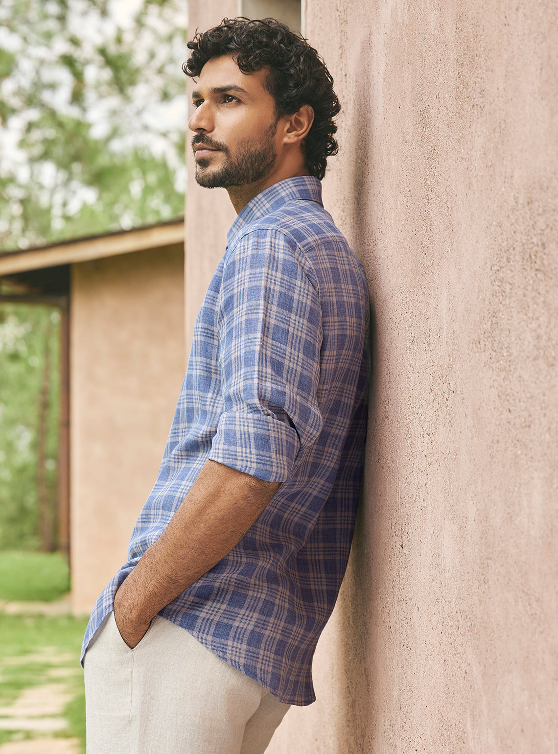 Mist Grey Check Linen Shirt