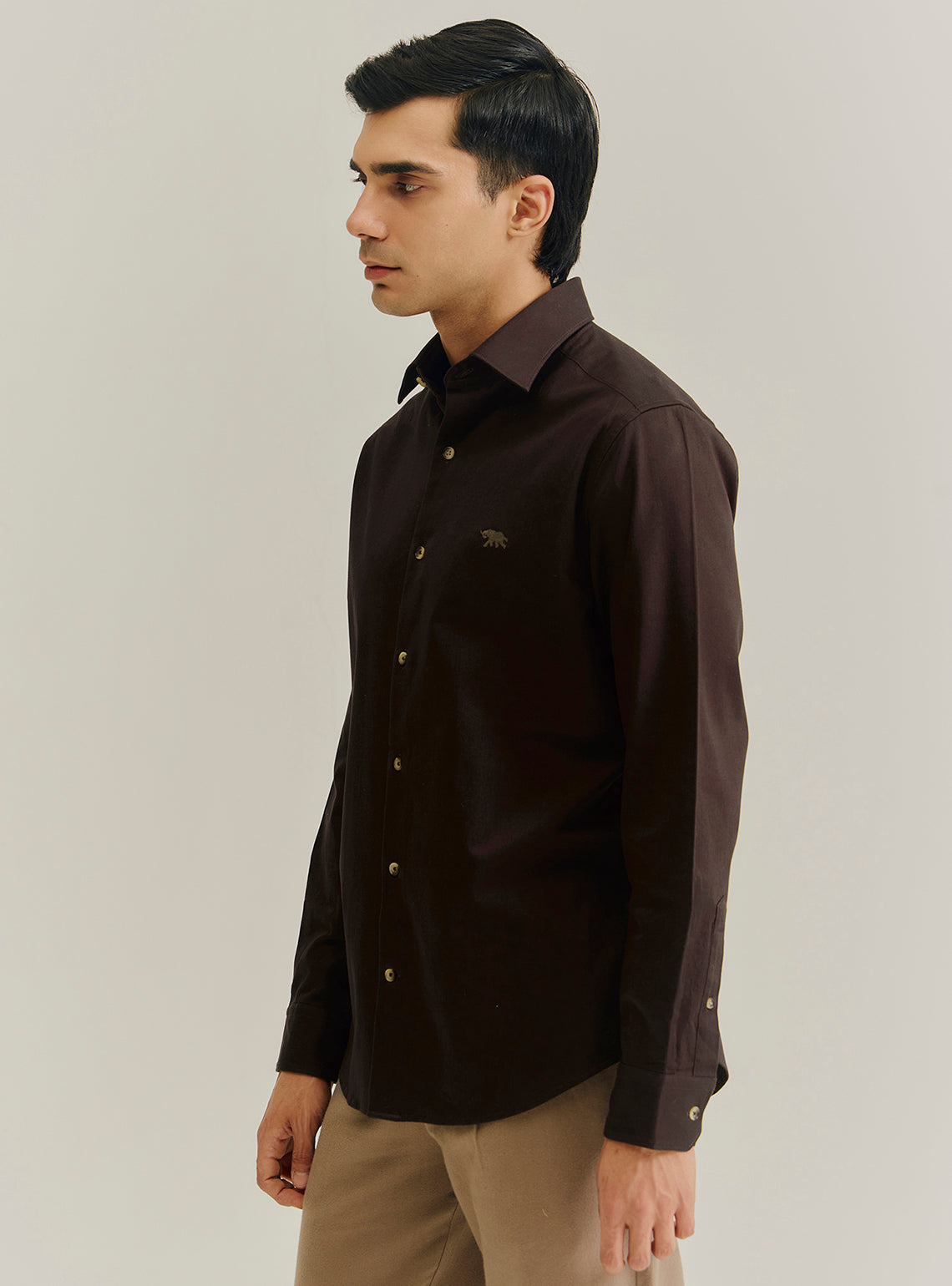 Chestnut Brown Cotton Stretch Dobby Shirt