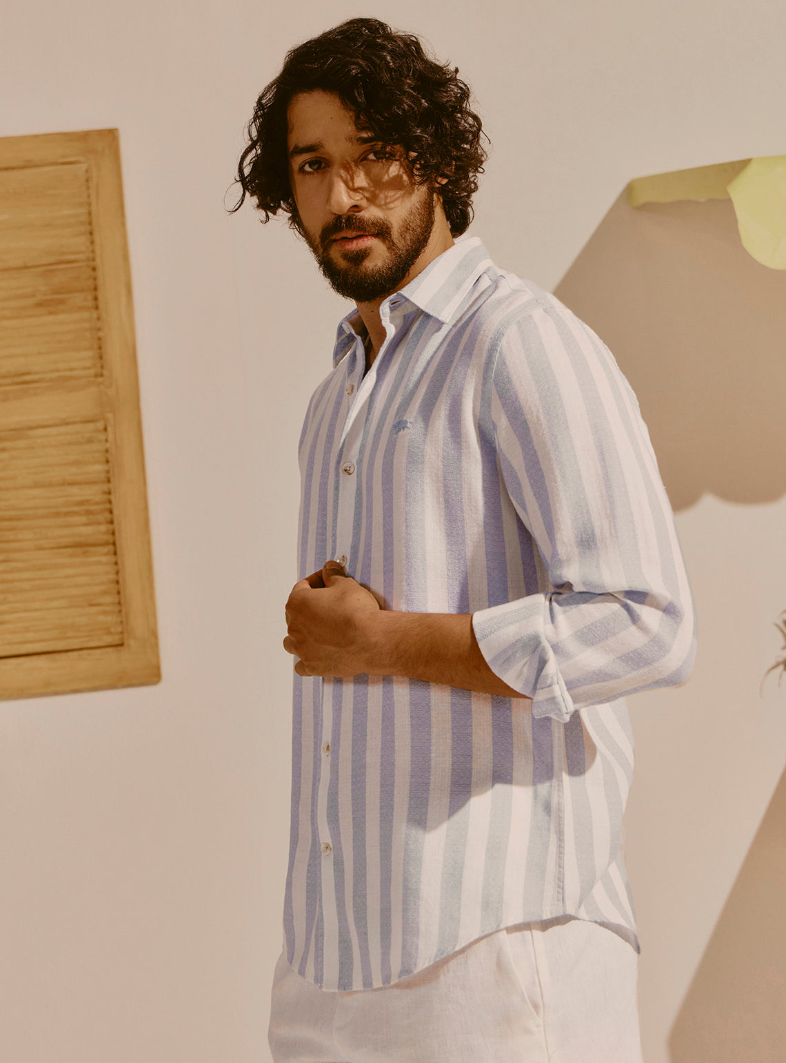 Valletta Blue Cotton Linen Shirt