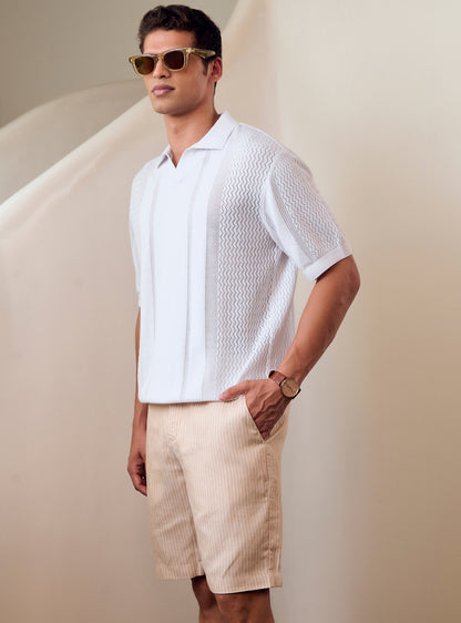 Titan White Cotton Pointelle Polo