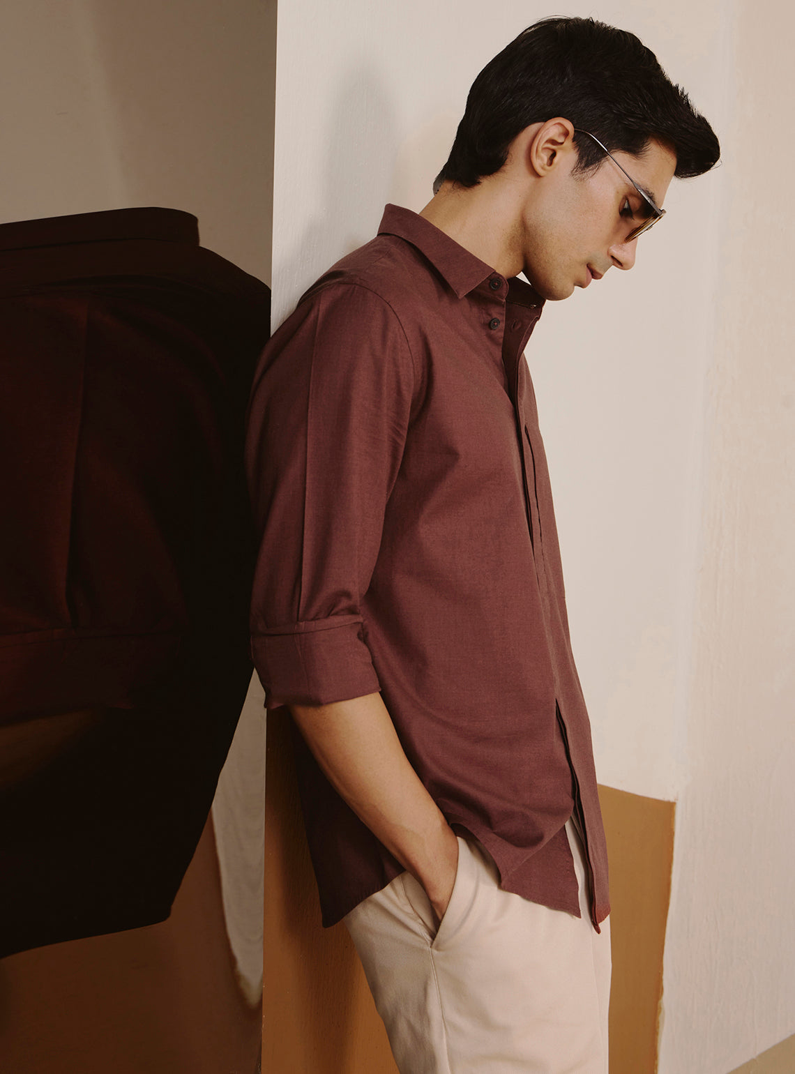 Volcano Brown Cotton Lycra Melange Shirt