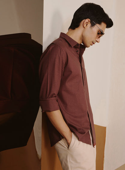 Volcano Brown Cotton Lycra Melange Shirt