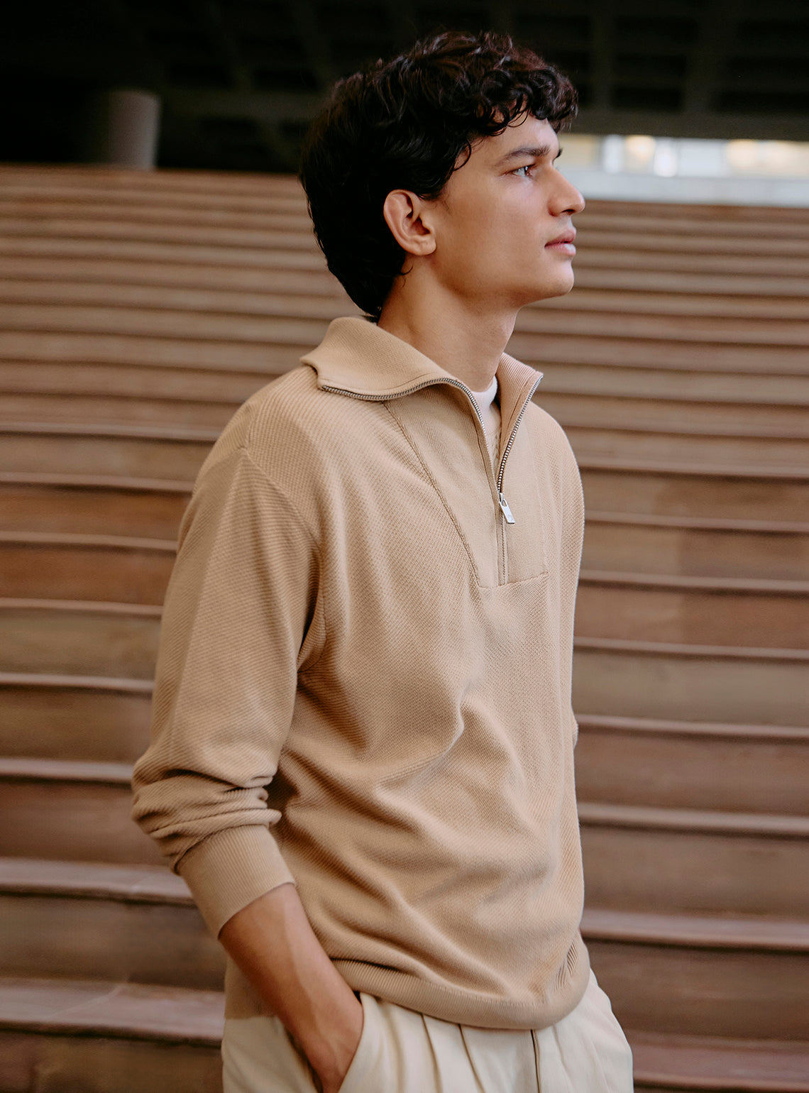 Almond Khaki Cotton Pullover