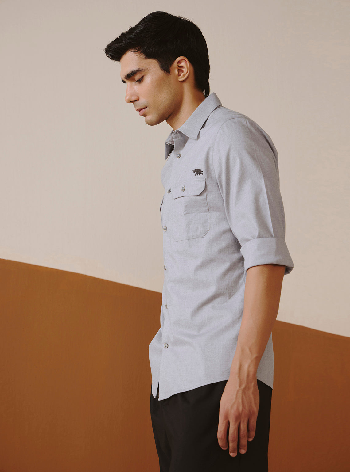 Bombay Gray Cotton Lycra Melange Shirt