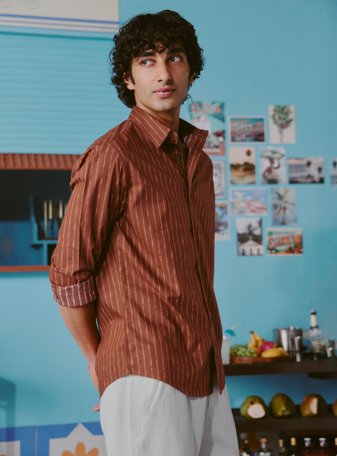 Boulevardier Rust Cotton Tencel Print Shirt
