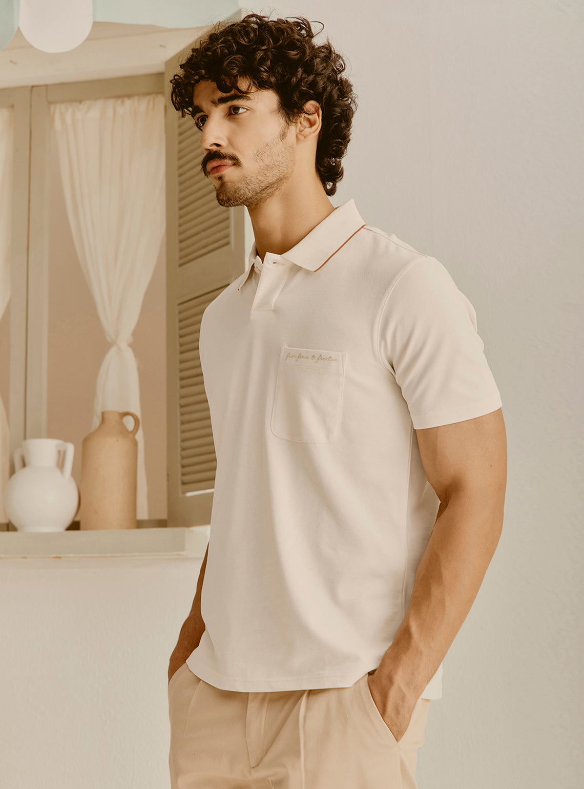 Positano White Cotton Lycra Polo