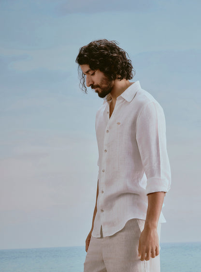 Foam White Linen Stripe Shirt