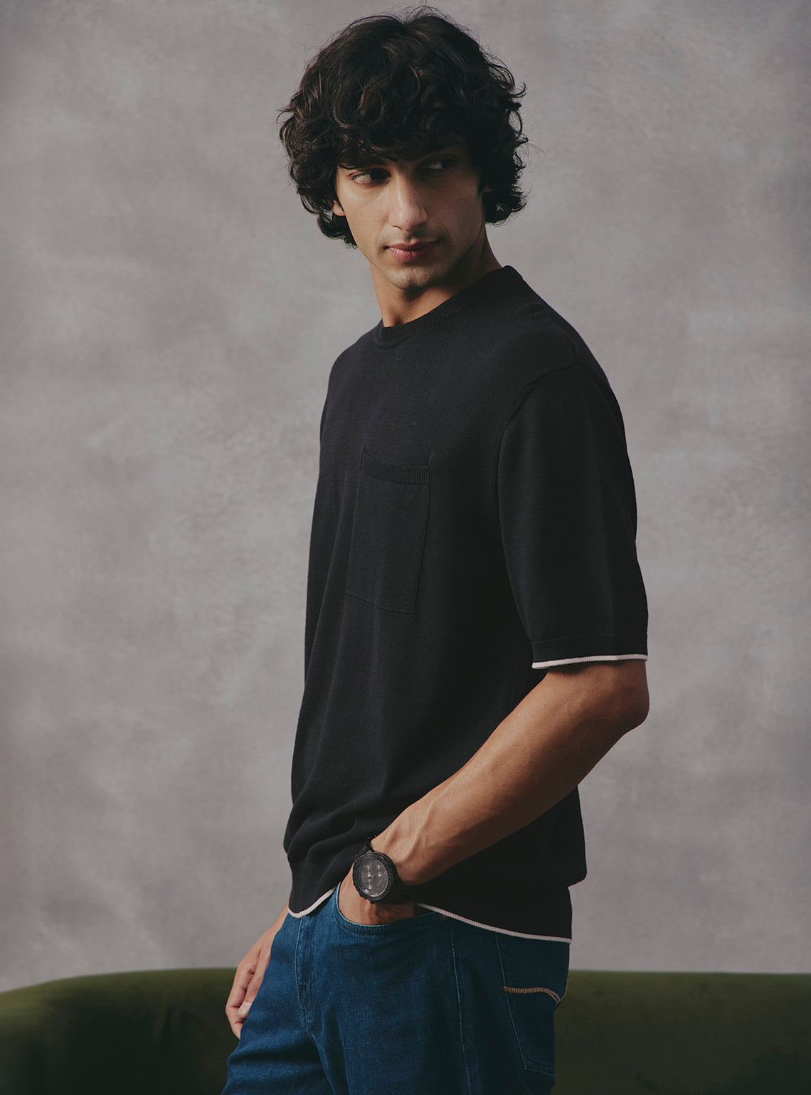 Charcoal Black Cotton Crewneck