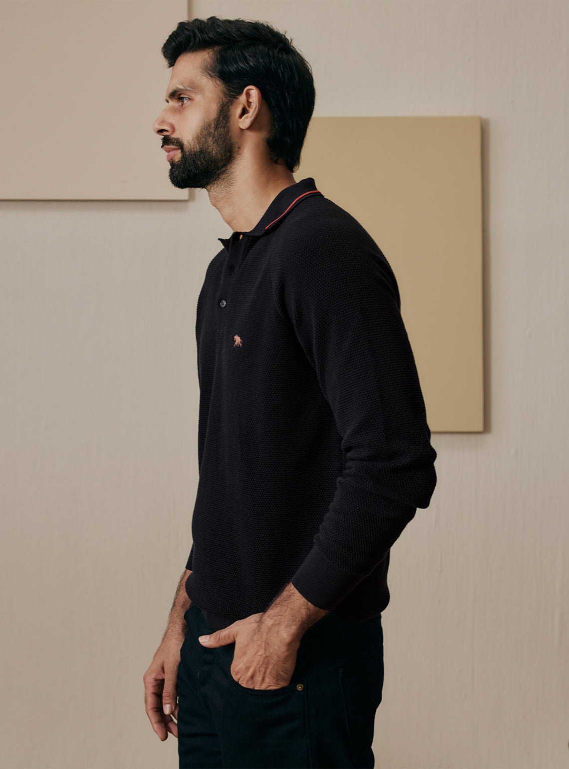 Winter Black Cotton Pullover