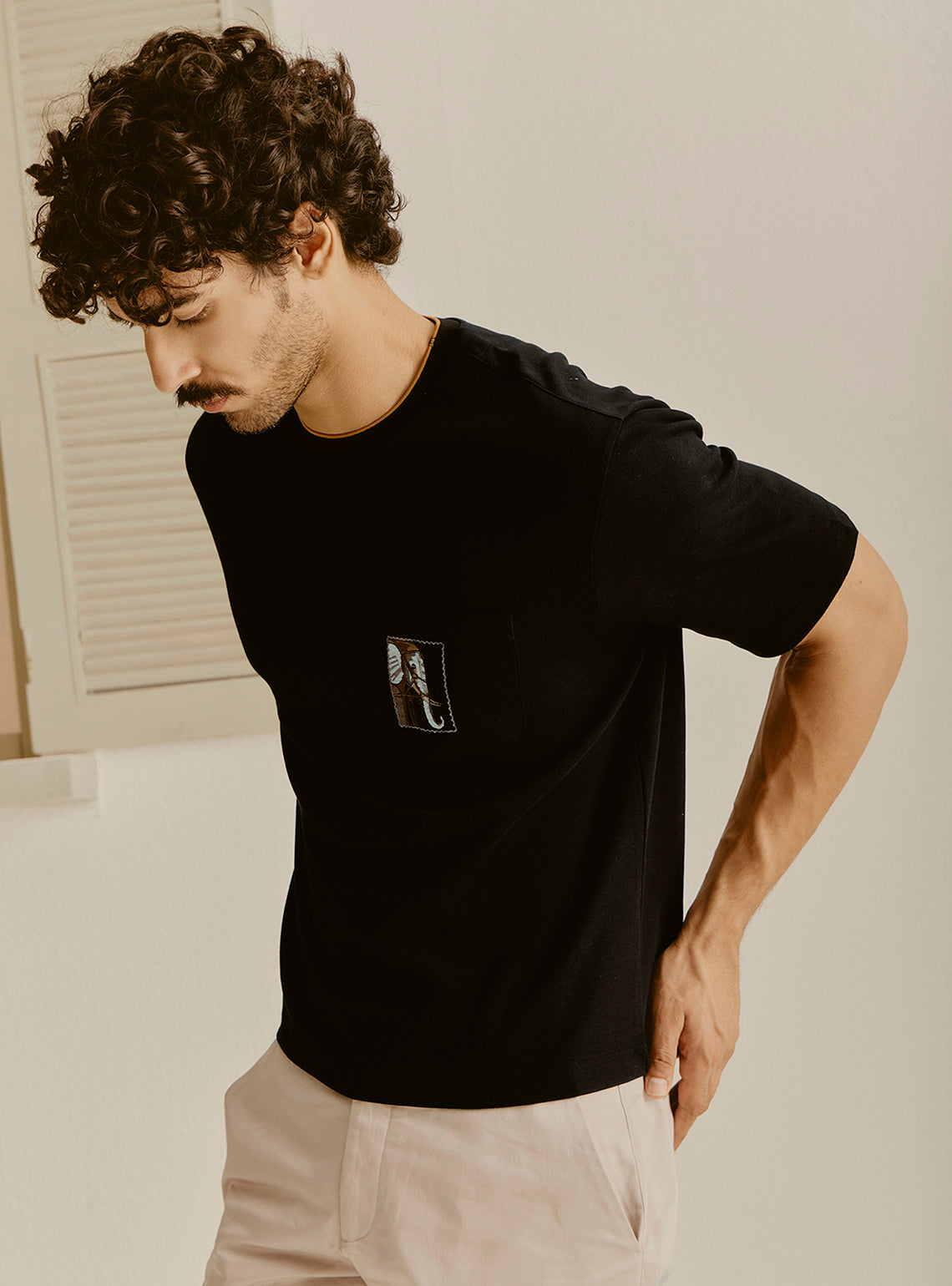 Capri Black Cotton Crewneck