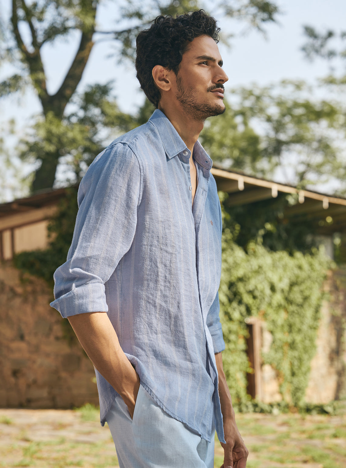 Monolith Grey European Linen Stripe Shirt
