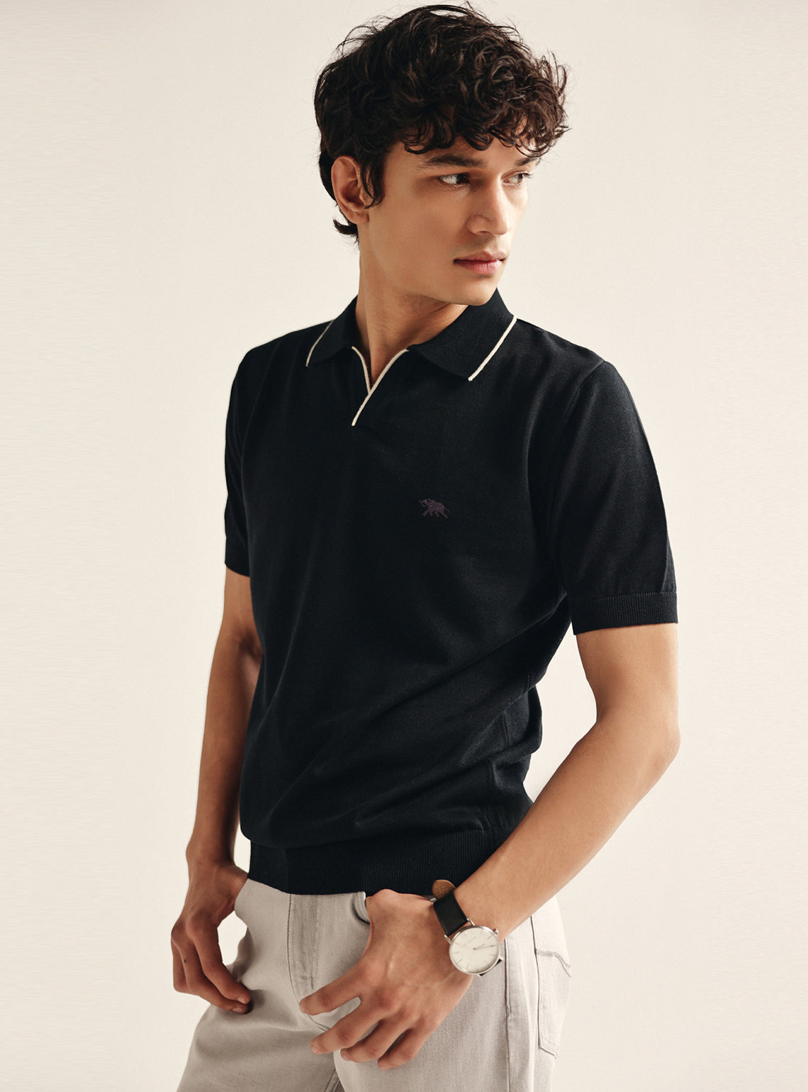 Bespoke Black Cotton Polo Shirt