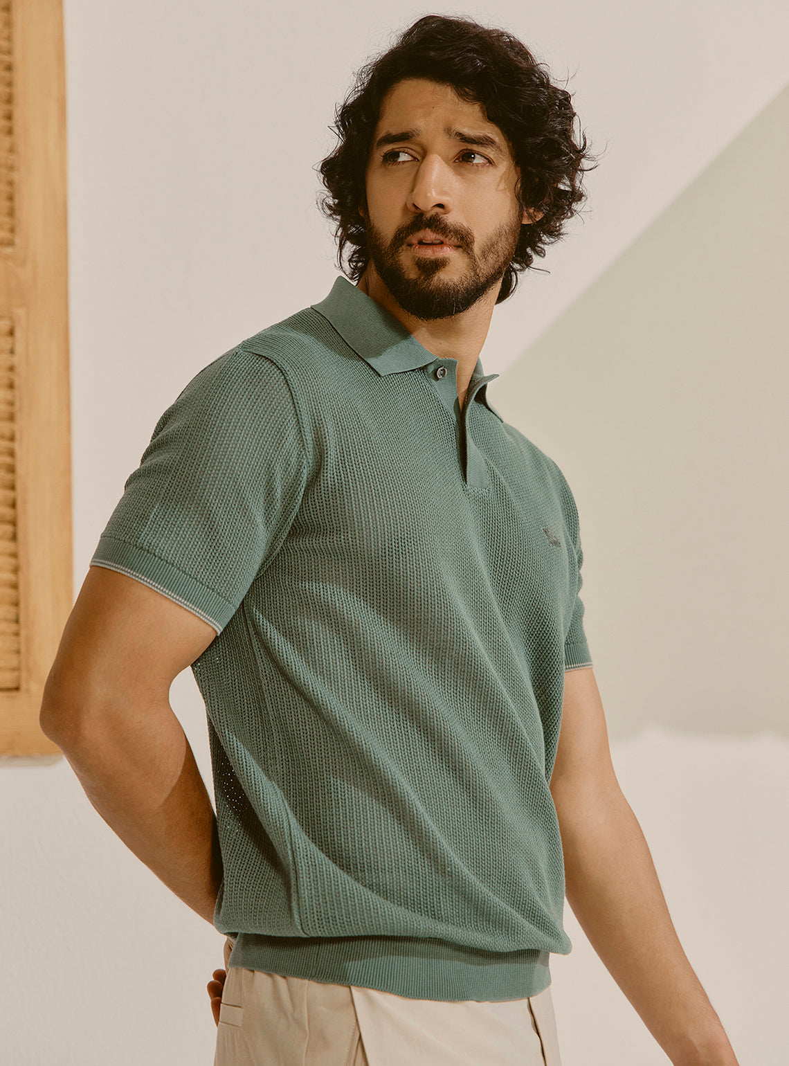 Split Green Cotton Knit Polo