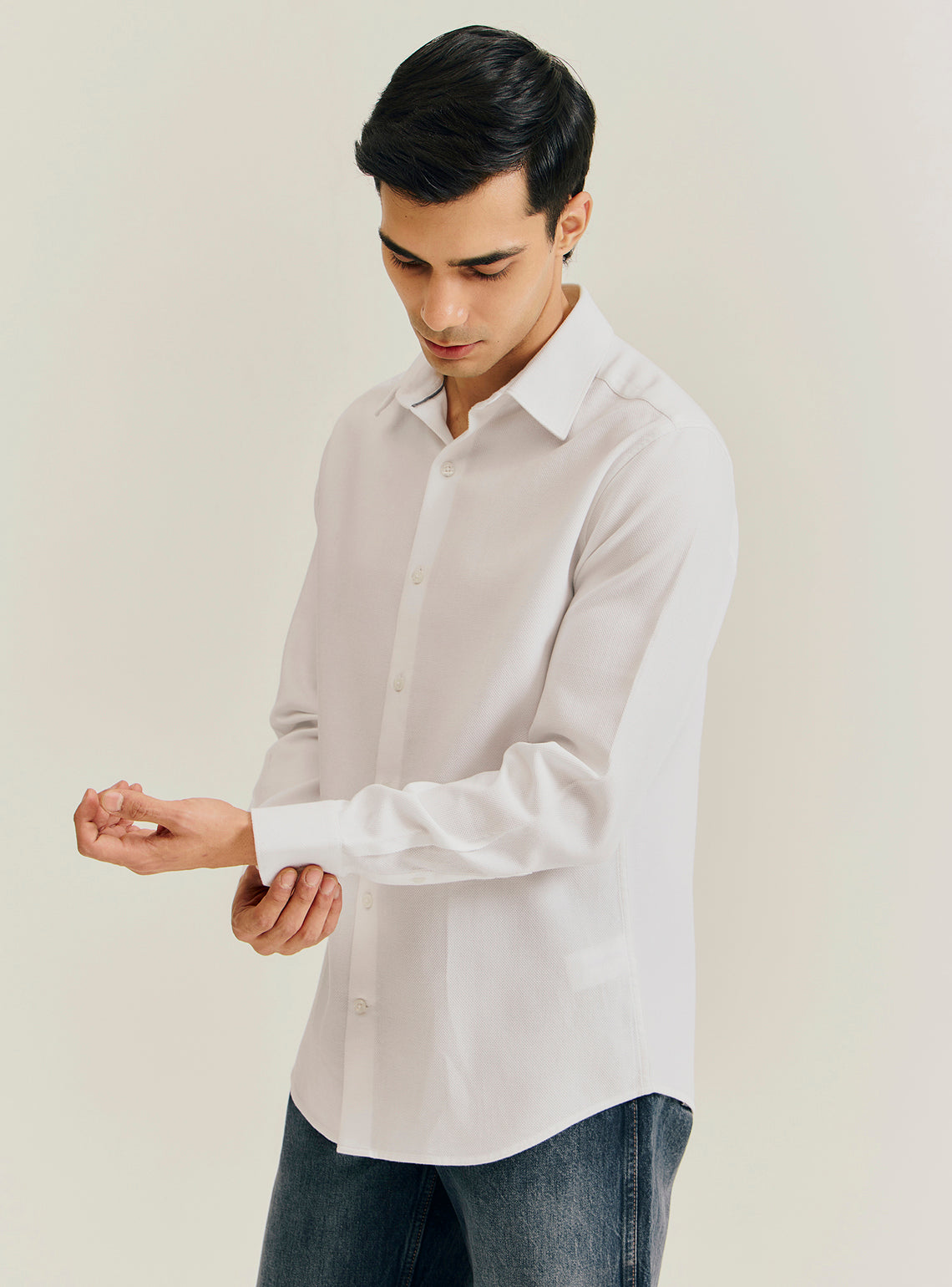 Salt White Cotton Dobby Shirt