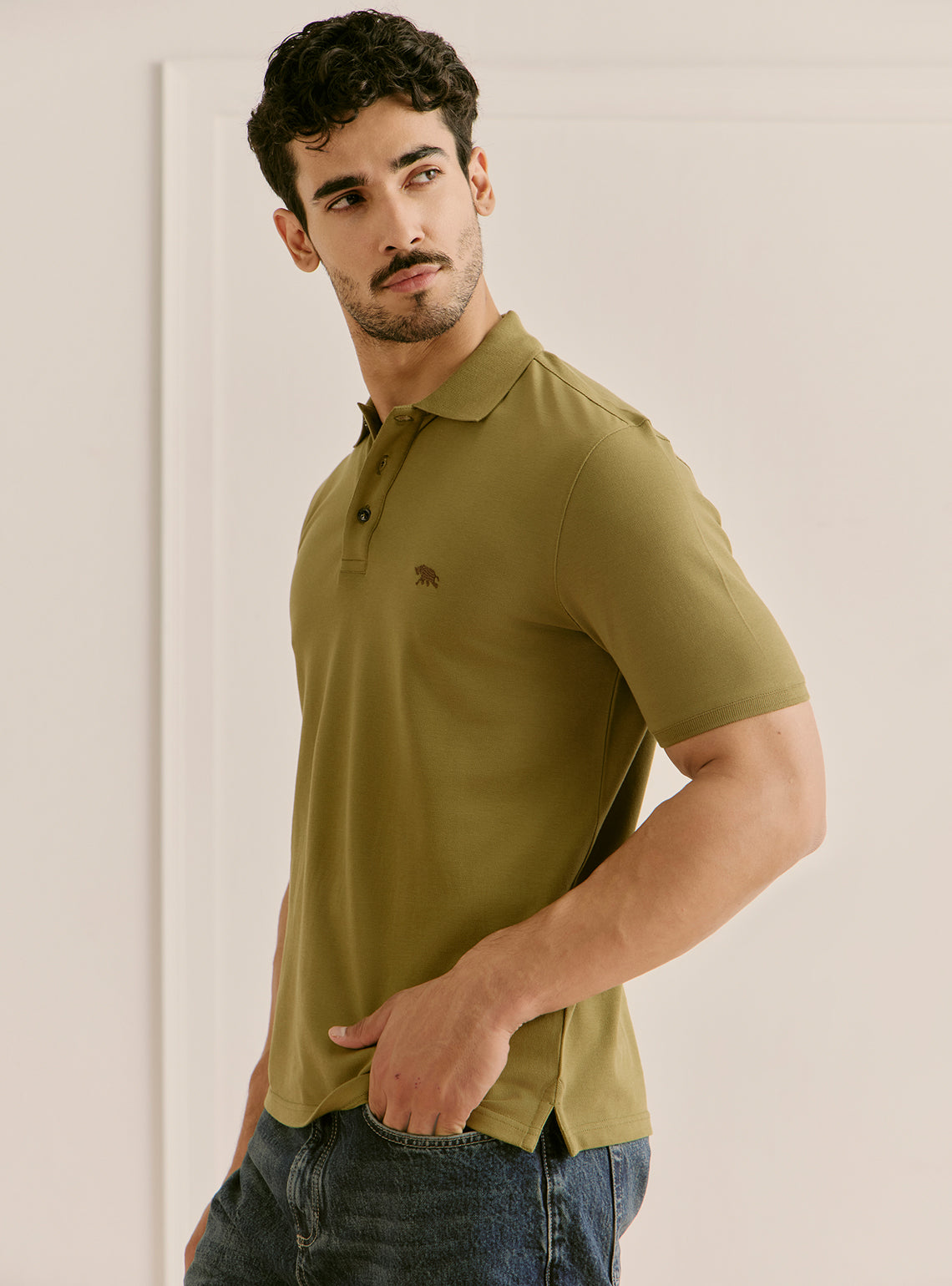 Matcha Olive Cotton Stretch Pique Polo