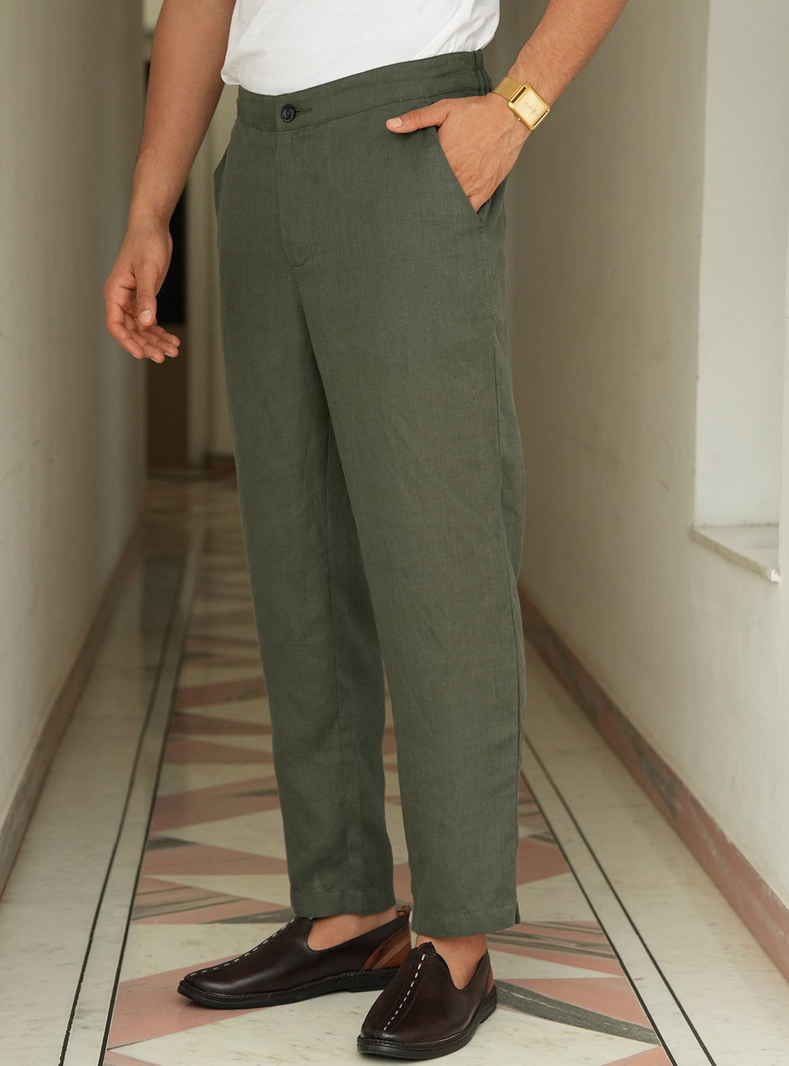 Nivaar Olive Linen Trousers