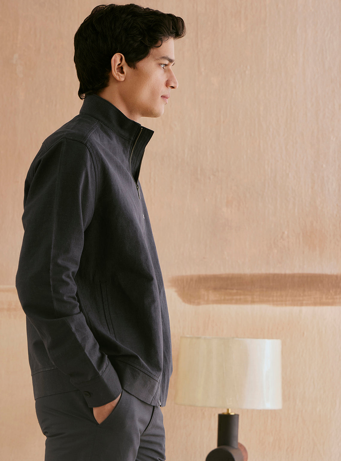 Onyx Black Cotton Linen Bomber