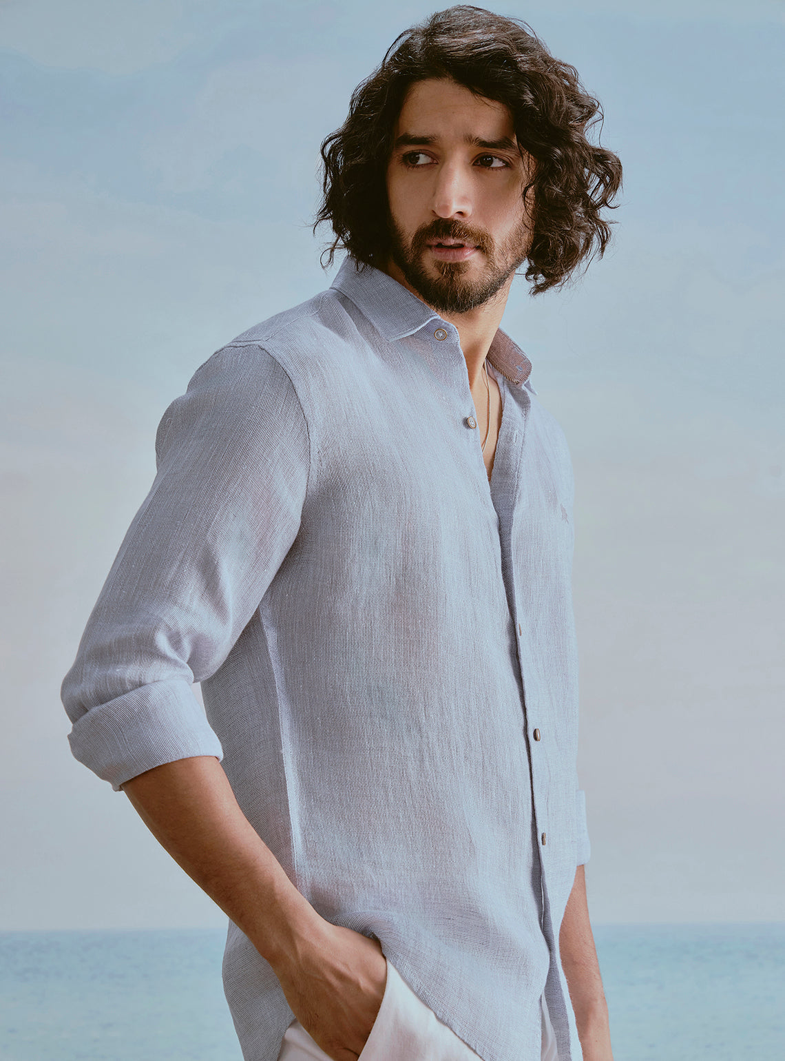 Harbour Blue Linen Dobby Shirt
