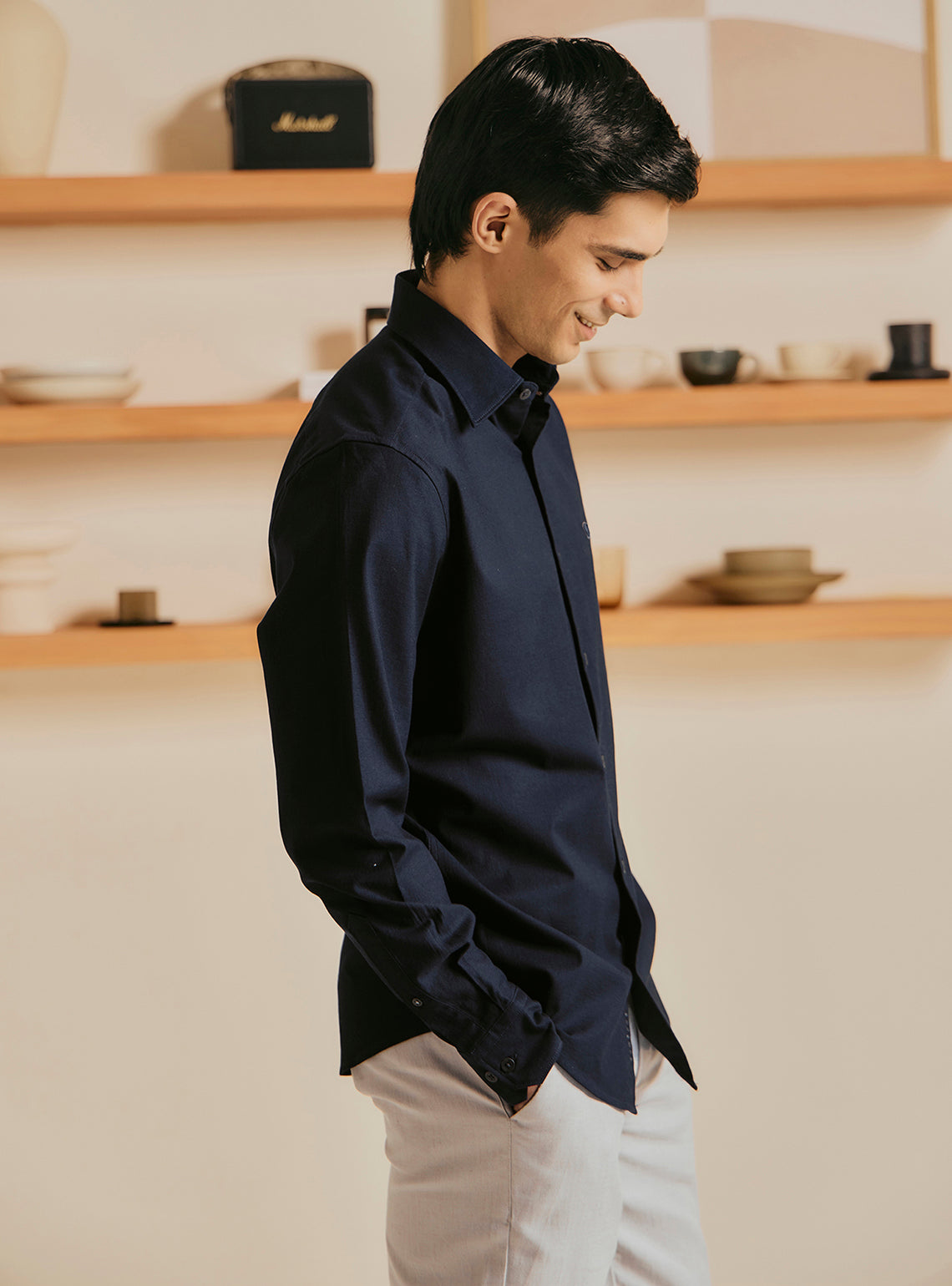 Midnight Navy Cotton Stretch Dobby Shirt