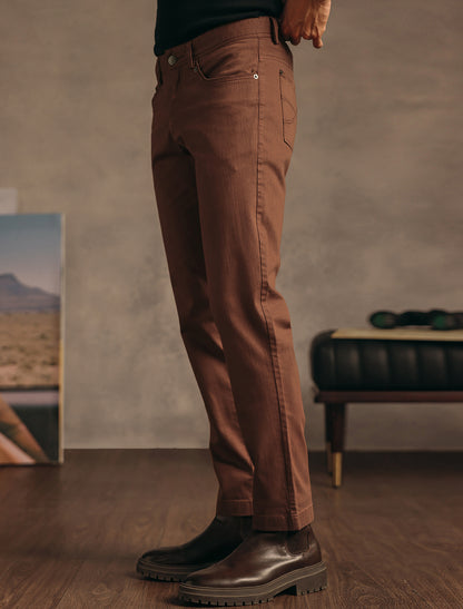Saddle Brown Cotton Blend Overdye Denim Chinos