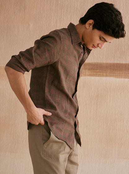 Roman Brown Check Linen Shirt