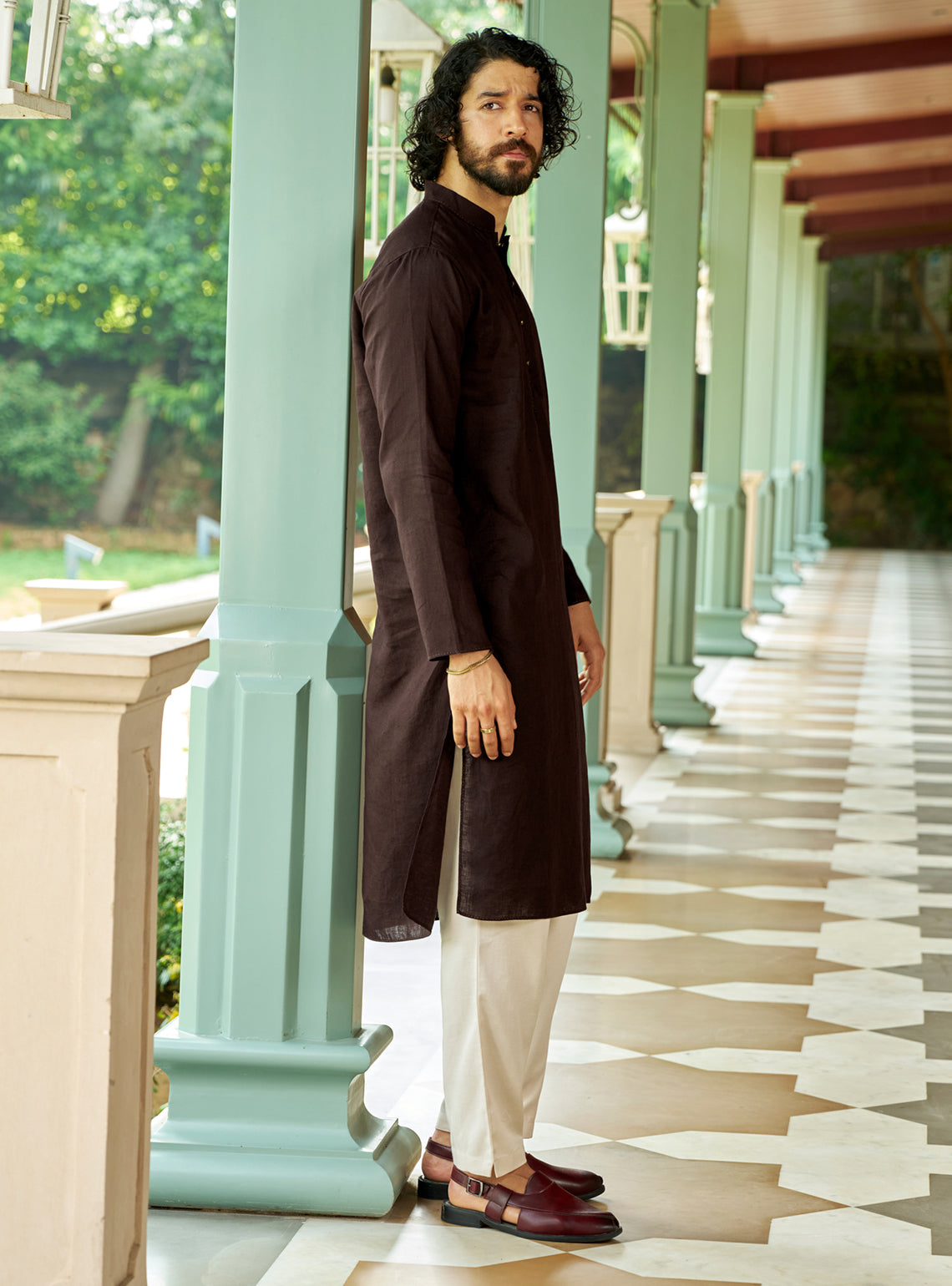 Dhar Brown Linen Kurta