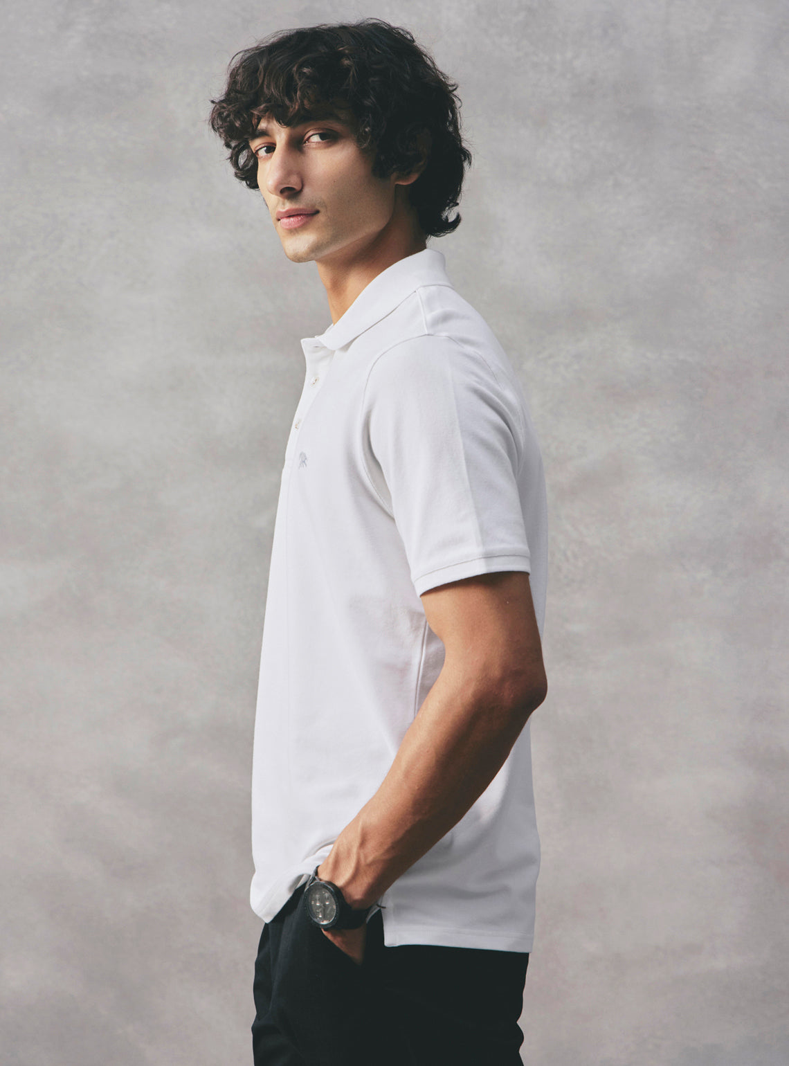 Basil White Cotton Stretch Polo