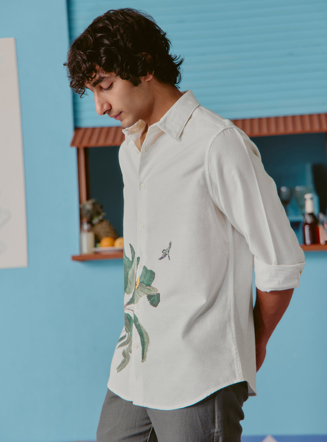 Mojito Green Cotton Linen Print Shirt