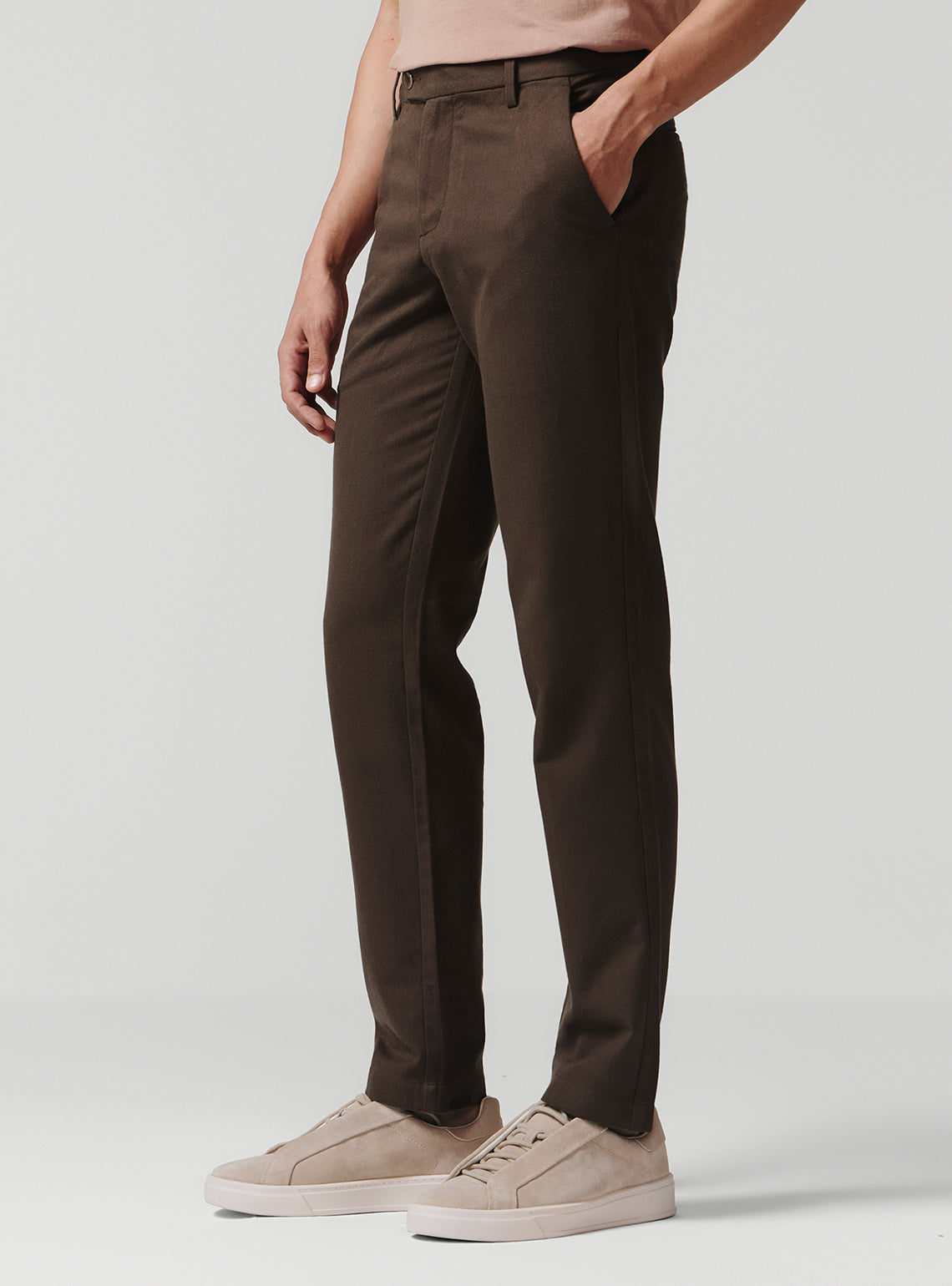 Dark Brown Cotton Melange Trousers