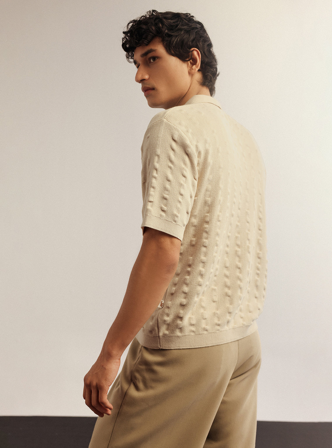 Vanilla White Cotton Seersucker Knit Polo