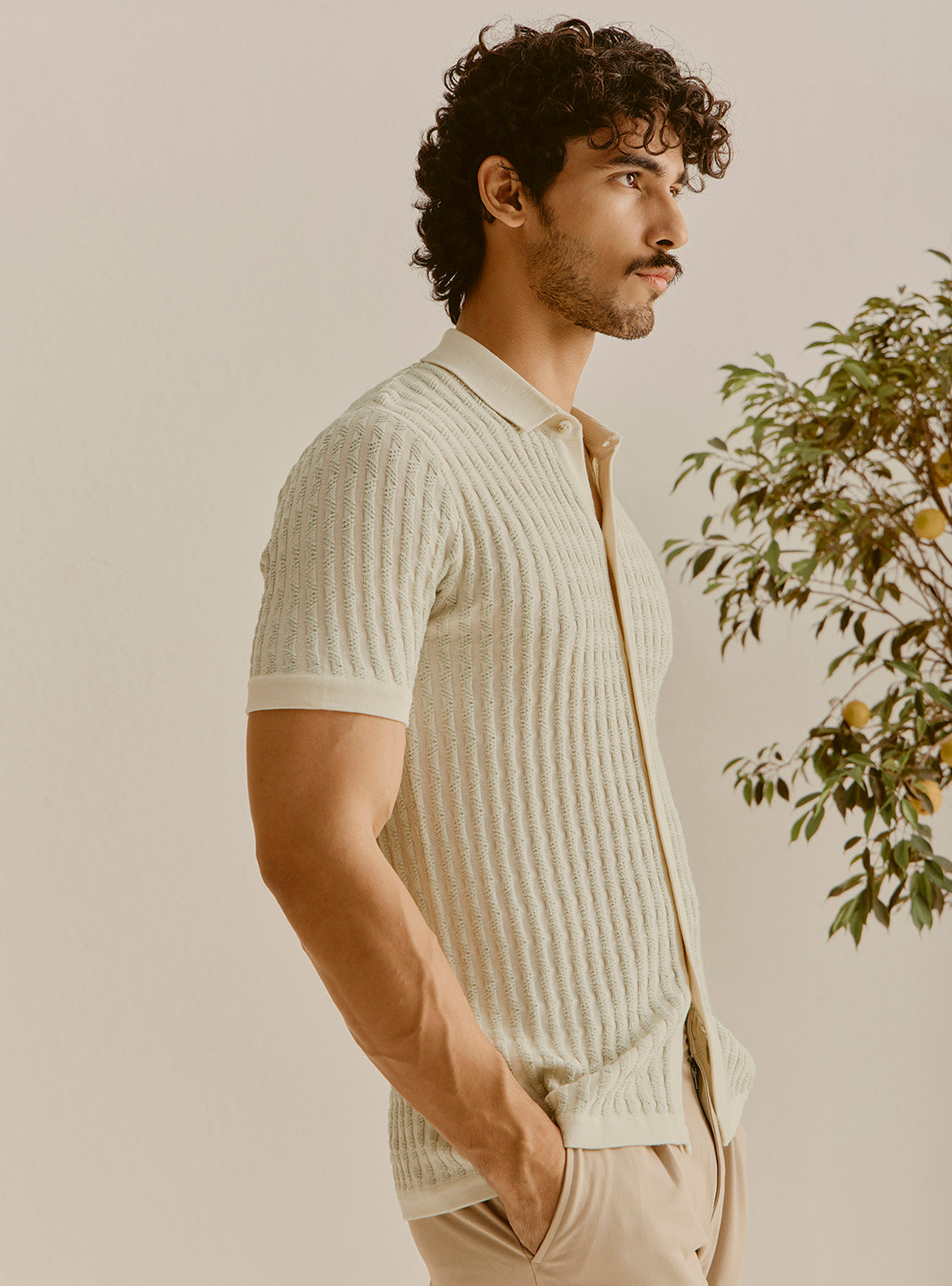 Cannes Off-White Cotton Knit Shirt
