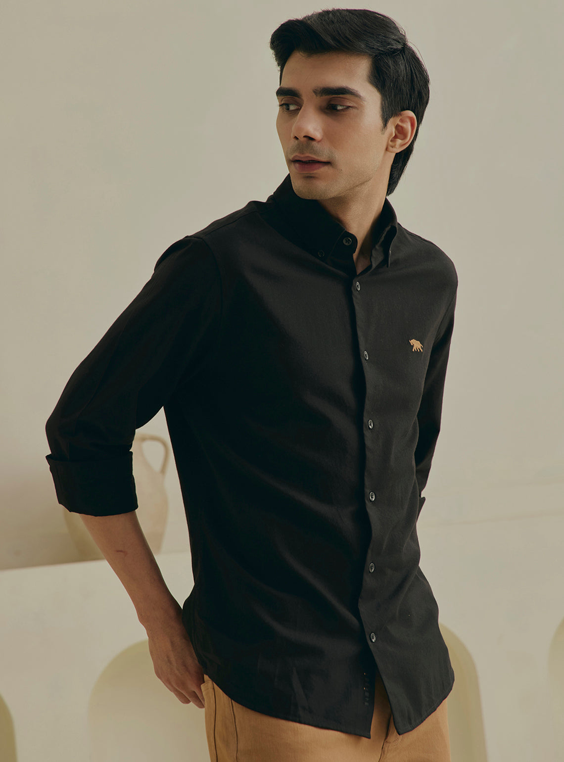 Molasses Black Cotton Shirt