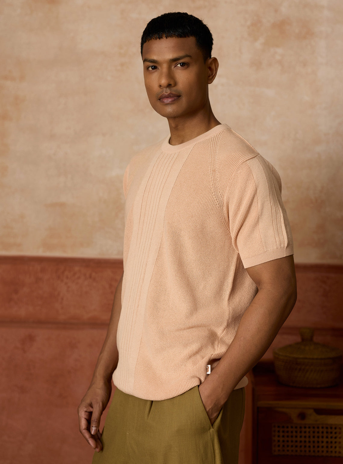 Dune Beige Cotton Textured Crewneck