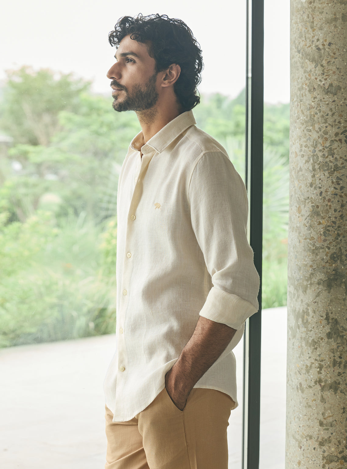 Mesa Beige Stripe Linen Tencel Shirt