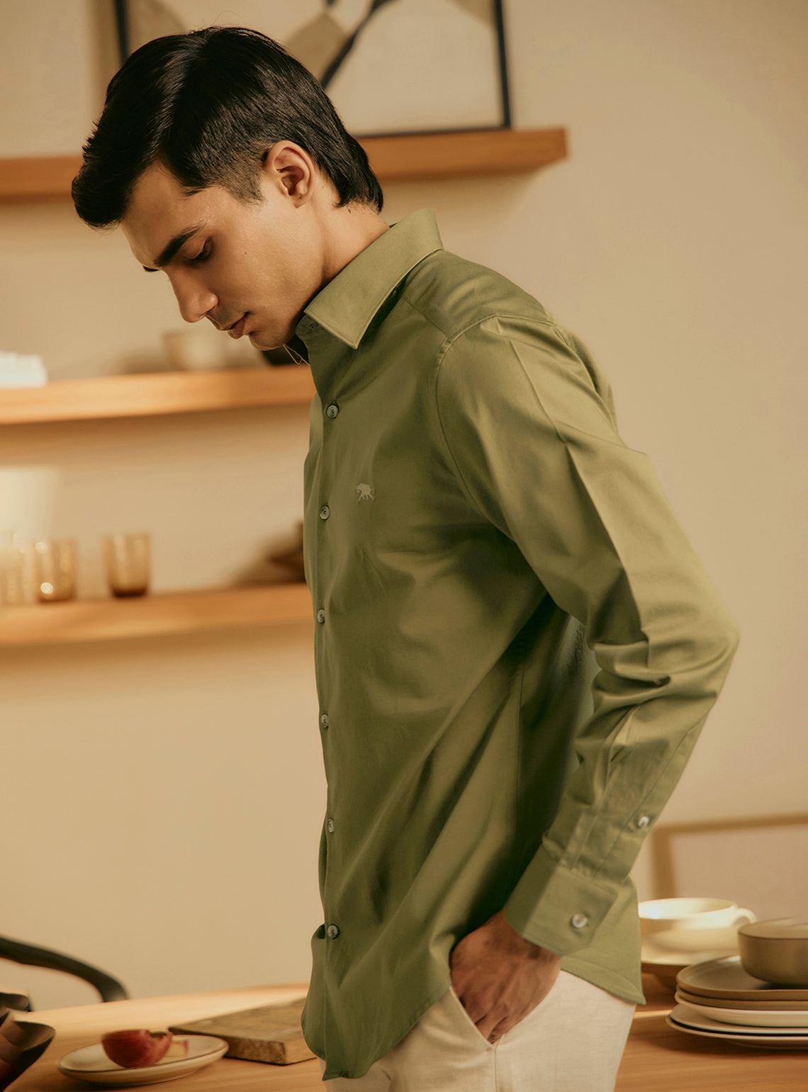 Herb Olive Cotton Twill Shirt