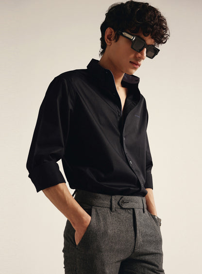 Jet Black Cotton Twill Shirt
