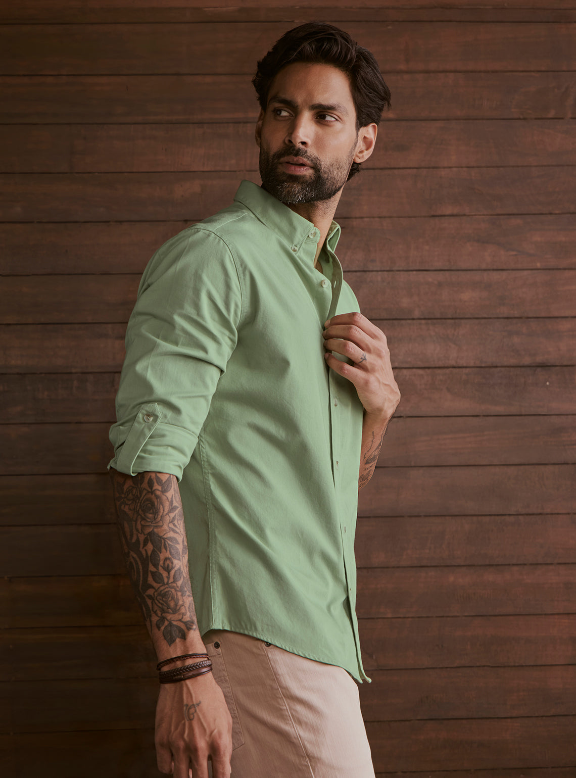 Mineral Green Cotton Twill Shirt