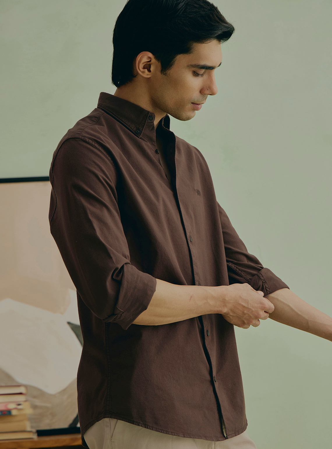 Walnut Brown Cotton Stretch Oxford Shirt
