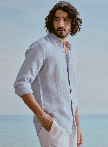 Harbour Blue Linen Dobby Shirt