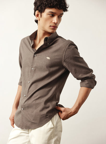 Zorba Brown Cotton Melange Shirt