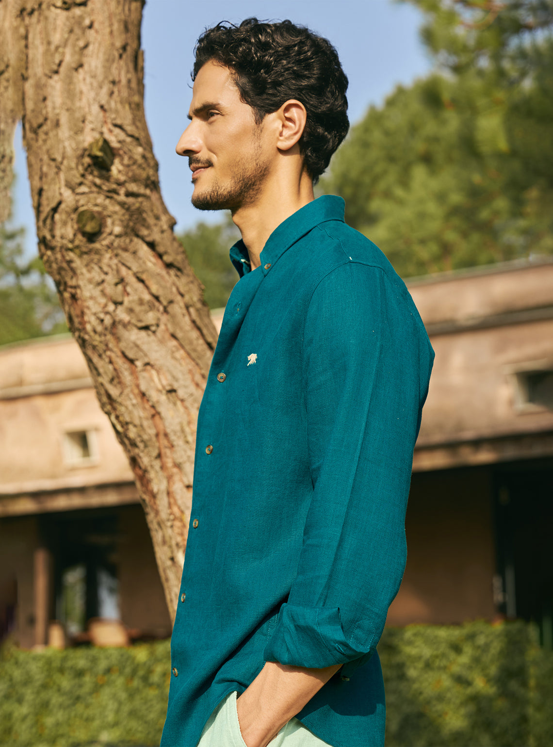 Serpentine Teal European Linen Shirt