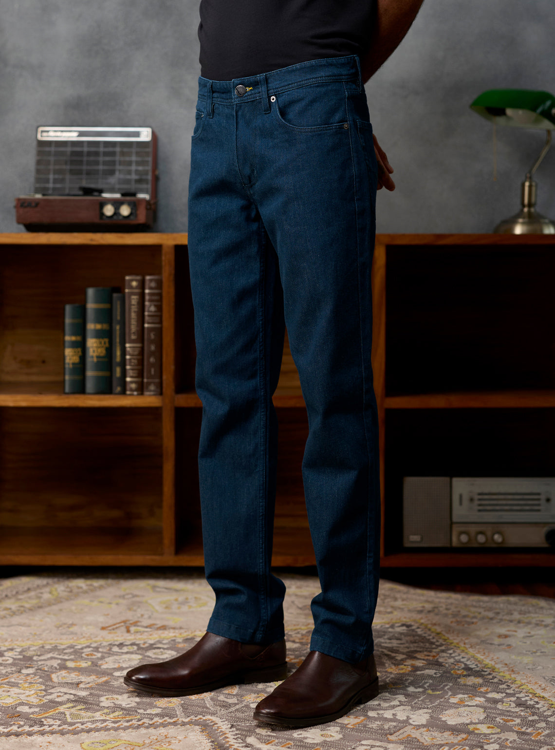 Rich Navy Cotton Blend Denim Jeans