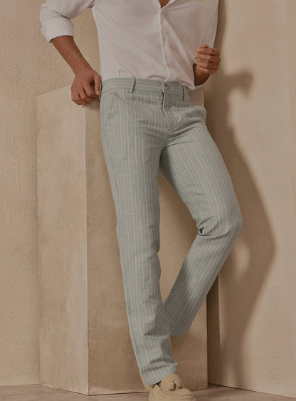 Harbour Green Linen Stripe Trousers