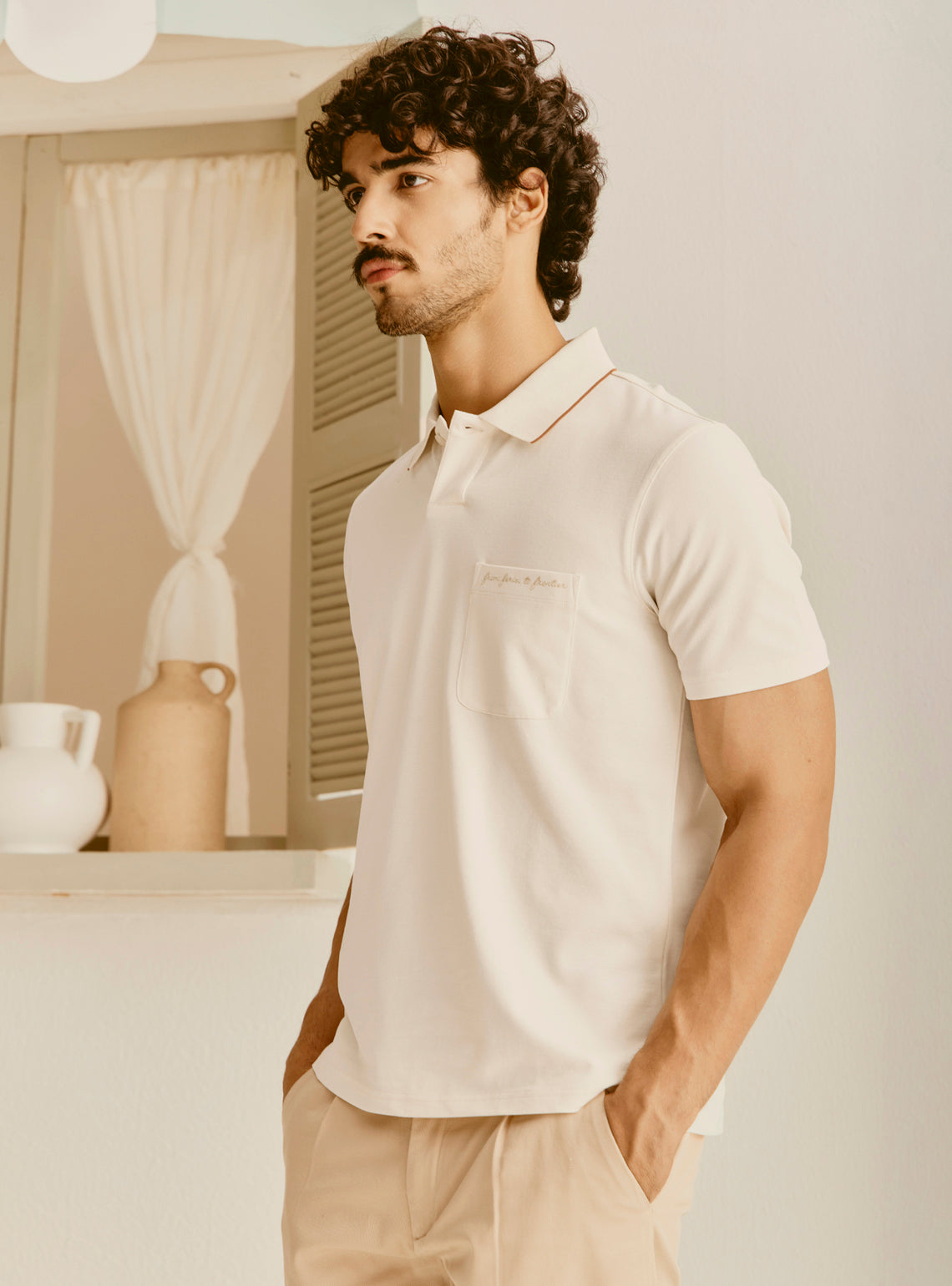Positano White Cotton Lycra Polo
