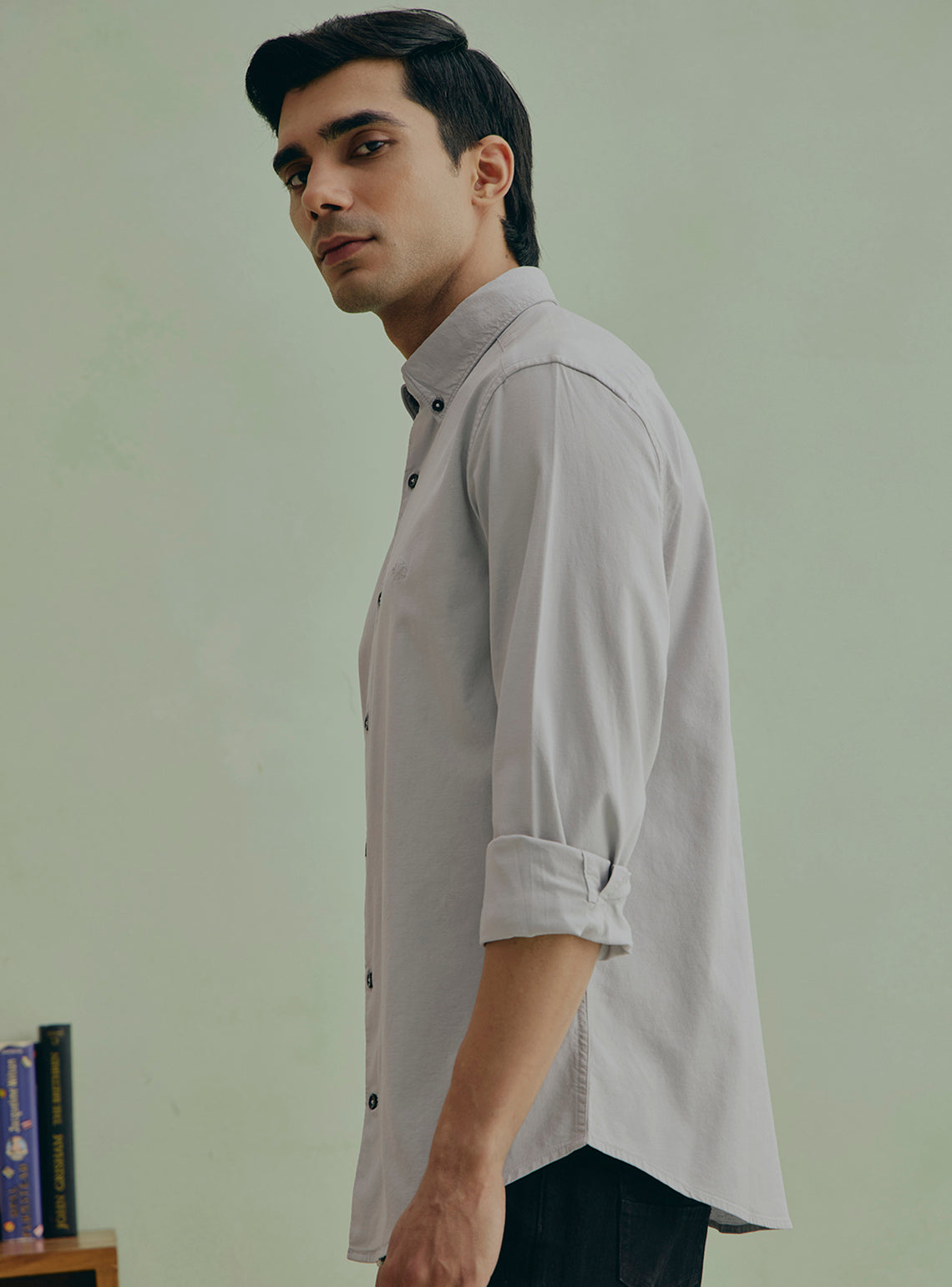 Florentina Grey Cotton Stretch Oxford Shirt